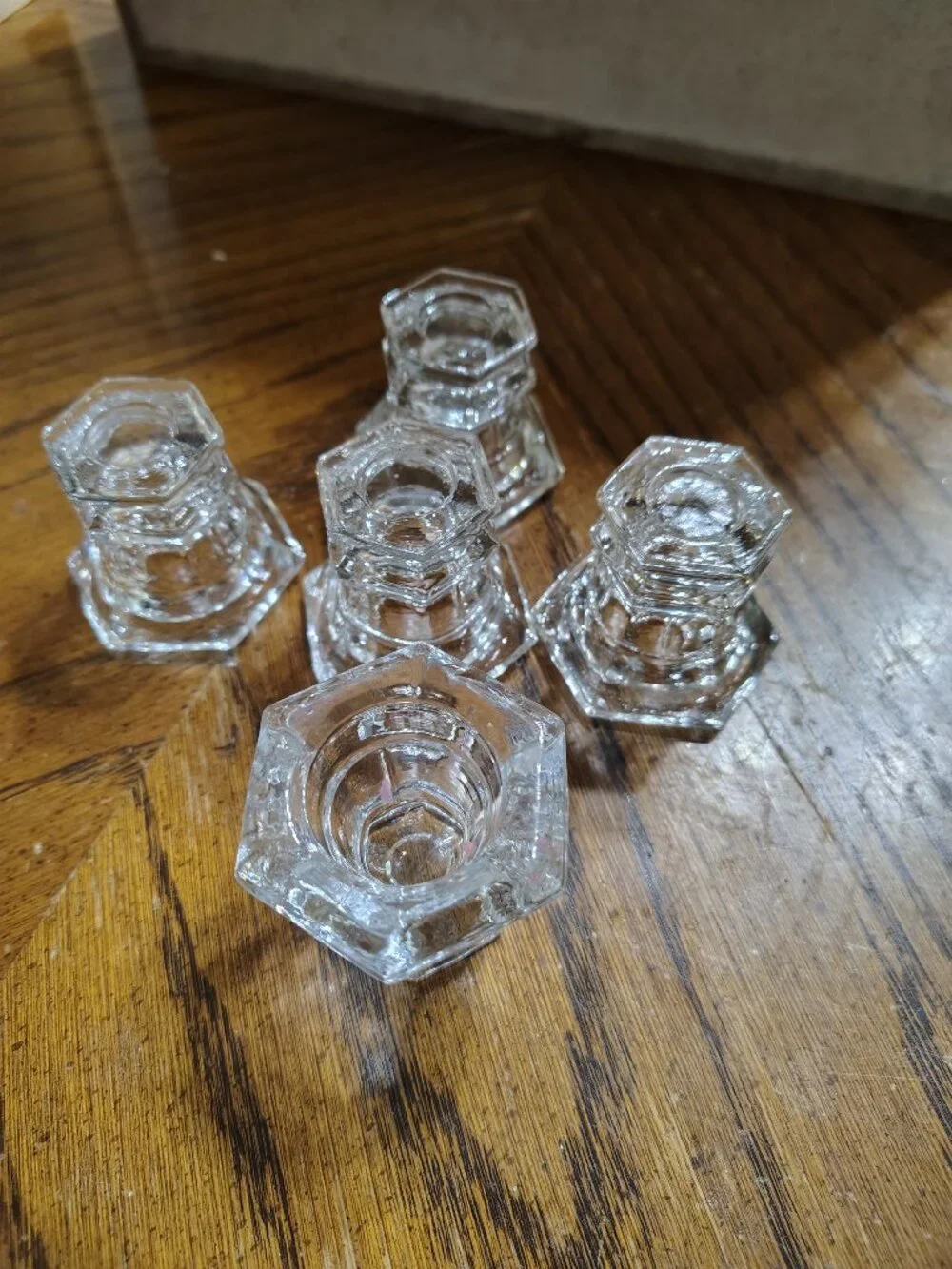 Set of 5 Hexagonal Glass Taper Candle Holder